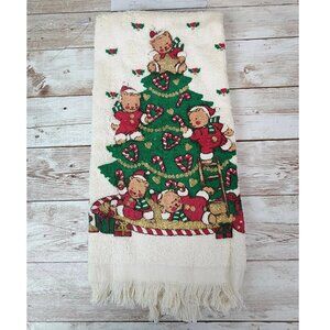 Cecil Saydah 100% Cotton Christmas Tree Kitchen Fringe Towel Teddy Bears Holly